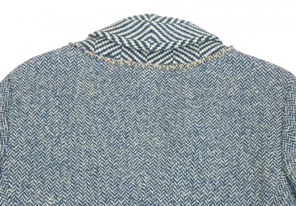 【SALE】イッセイミヤケ ISSEY MIYAKE ツィードステッチヘリンボーンショールカラージャケット 青2 K-70197_014