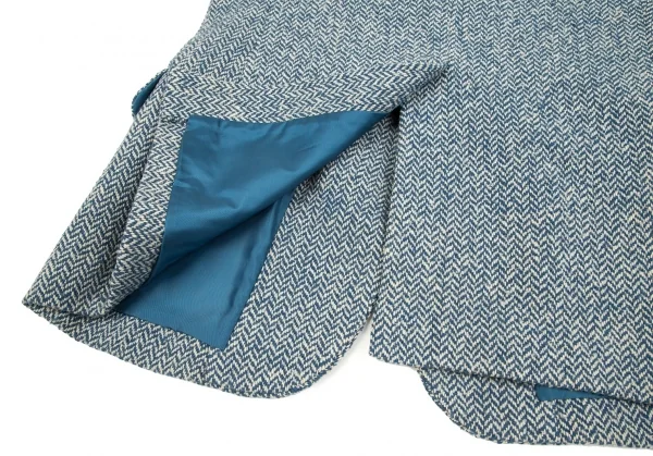 【SALE】イッセイミヤケ ISSEY MIYAKE ツィードステッチヘリンボーンショールカラージャケット 青2 K-70197_015