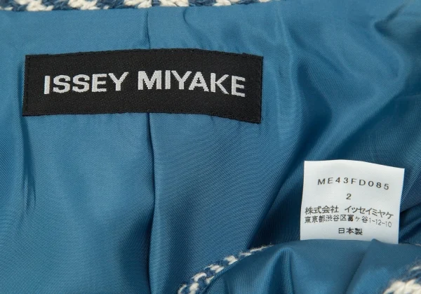 【SALE】イッセイミヤケ ISSEY MIYAKE ツィードステッチヘリンボーンショールカラージャケット 青2 K-70197_018