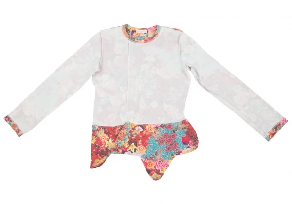 【SALE】コムデギャルソンCOMME des GARCONS フラワープリントインサイドアウト切替カットソー 白赤マルチS位 K-70209_002