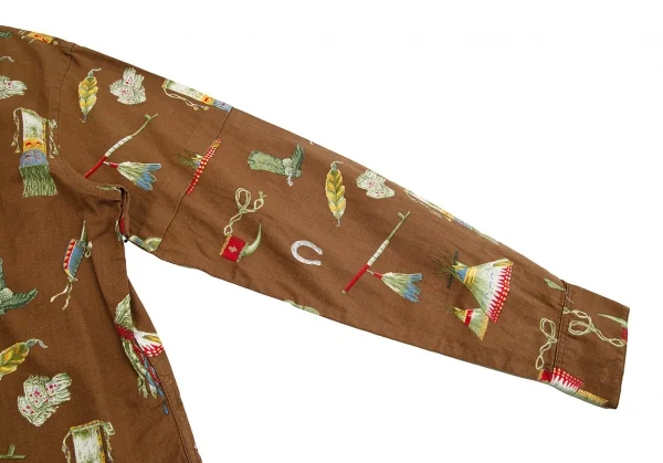【SALE】マドモアゼルノンノンMademoiselle NON NON インディアンプリント袖切替長袖シャツ 茶L位 K-70259_006