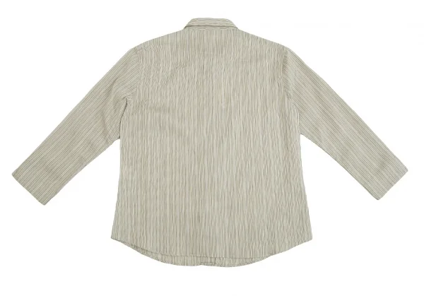 新品!【SALE】マドモアゼルノンノンMademoiselle NON NON混紡ストライプ七分袖シャツ ライトグリーンM K-70263_011