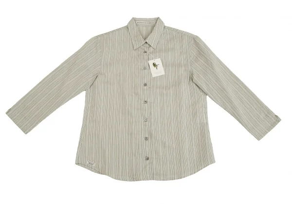 新品!【SALE】マドモアゼルノンノンMademoiselle NON NON混紡ストライプ七分袖シャツ ライトグリーンM K-70263_002