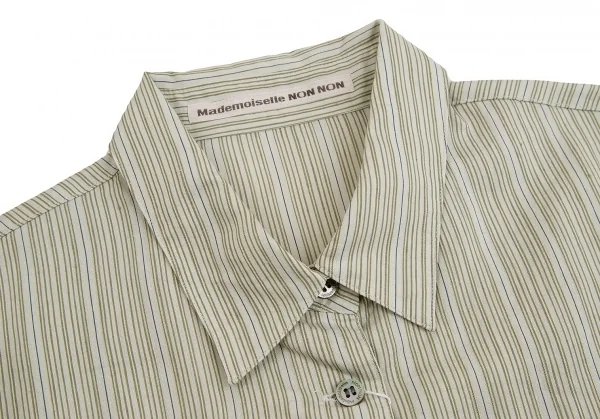 新品!【SALE】マドモアゼルノンノンMademoiselle NON NON混紡ストライプ七分袖シャツ ライトグリーンM K-70263_004