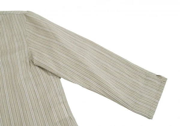 新品!【SALE】マドモアゼルノンノンMademoiselle NON NON混紡ストライプ七分袖シャツ ライトグリーンM K-70263_006