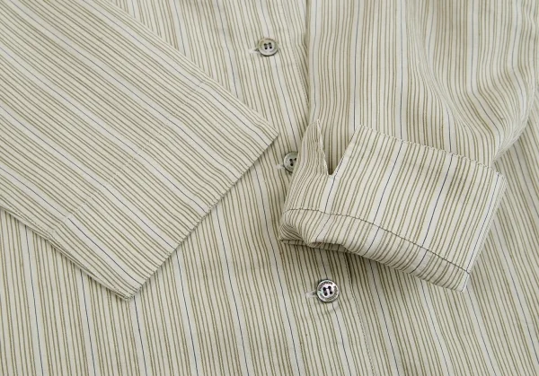 新品!【SALE】マドモアゼルノンノンMademoiselle NON NON混紡ストライプ七分袖シャツ ライトグリーンM K-70263_007