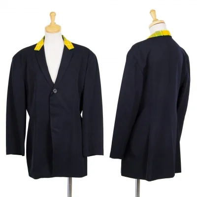 【SALE】ワイズY’s 衿チェック1Bウールギャバジャケット 紺