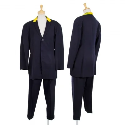 【SALE】ワイズY’s 衿チェックウールギャバセットアップスーツ 紺