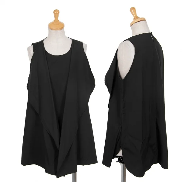 【SALE】ワイズY's ウールギャバフロントレイヤードデザインノースリーブ 黒2 K-70317_001