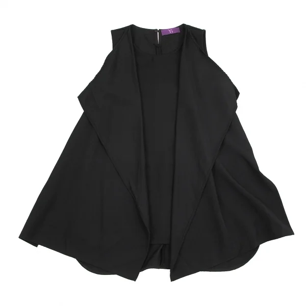 【SALE】ワイズY's ウールギャバフロントレイヤードデザインノースリーブ 黒2 K-70317_002