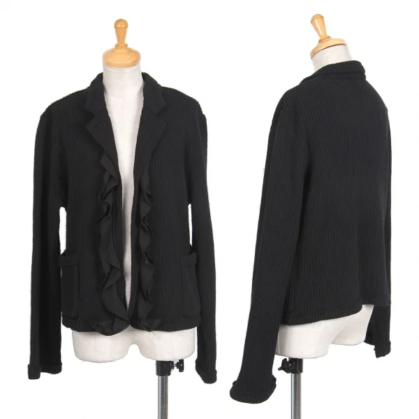 【SALE】ローブドシャンブル コムデギャルソンrobe de chambre COMME des GARCONS シフォンフリルリブニットボタンレスジャケット 黒L K-70361_001