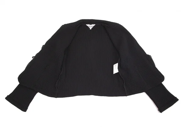 【SALE】ローブドシャンブル コムデギャルソンrobe de chambre COMME des GARCONS シフォンフリルリブニットボタンレスジャケット 黒L K-70361_010