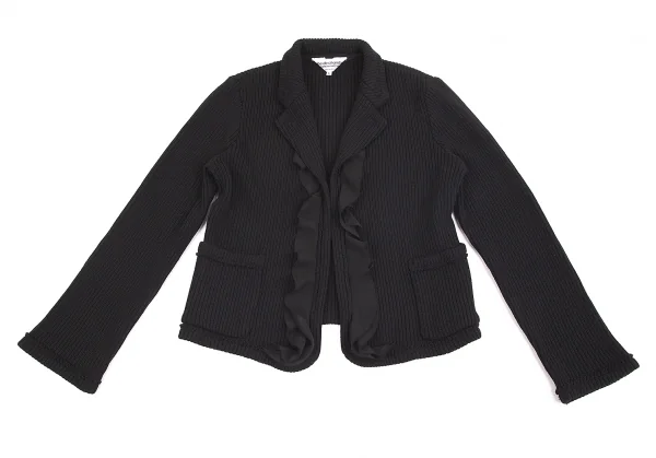 【SALE】ローブドシャンブル コムデギャルソンrobe de chambre COMME des GARCONS シフォンフリルリブニットボタンレスジャケット 黒L K-70361_002