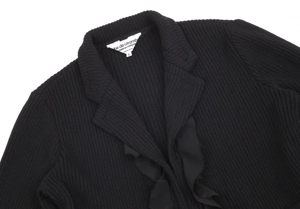 【SALE】ローブドシャンブル コムデギャルソンrobe de chambre COMME des GARCONS シフォンフリルリブニットボタンレスジャケット 黒L K-70361_003