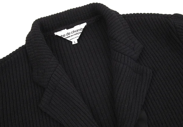 【SALE】ローブドシャンブル コムデギャルソンrobe de chambre COMME des GARCONS シフォンフリルリブニットボタンレスジャケット 黒L K-70361_004