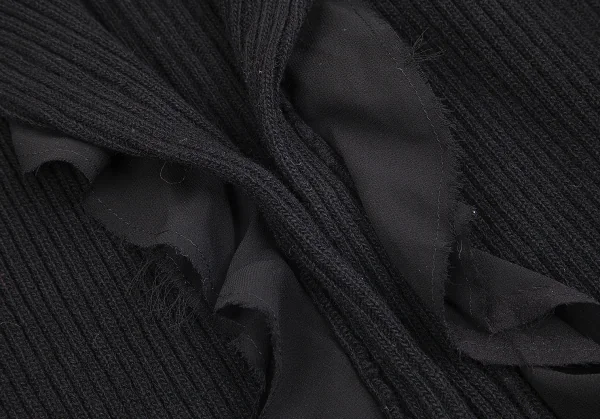 【SALE】ローブドシャンブル コムデギャルソンrobe de chambre COMME des GARCONS シフォンフリルリブニットボタンレスジャケット 黒L K-70361_005