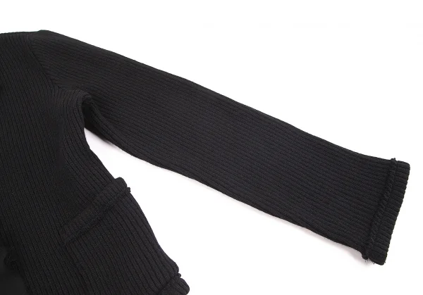 【SALE】ローブドシャンブル コムデギャルソンrobe de chambre COMME des GARCONS シフォンフリルリブニットボタンレスジャケット 黒L K-70361_006