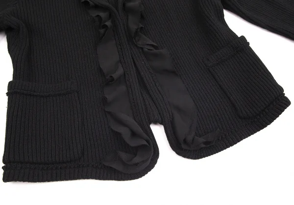【SALE】ローブドシャンブル コムデギャルソンrobe de chambre COMME des GARCONS シフォンフリルリブニットボタンレスジャケット 黒L K-70361_008