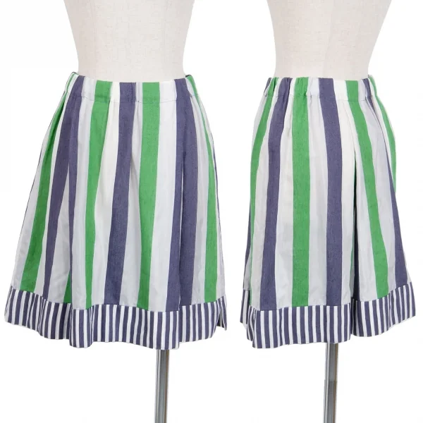 【SALE】イッセイミヤケISSEY MIYAKE me シースルーヘリンボーンストライプ切替スカート 白緑青M位 K-70414_001