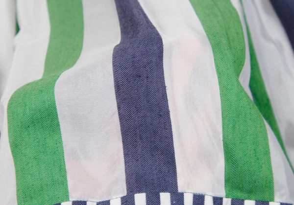 【SALE】イッセイミヤケISSEY MIYAKE me シースルーヘリンボーンストライプ切替スカート 白緑青M位 K-70414_010
