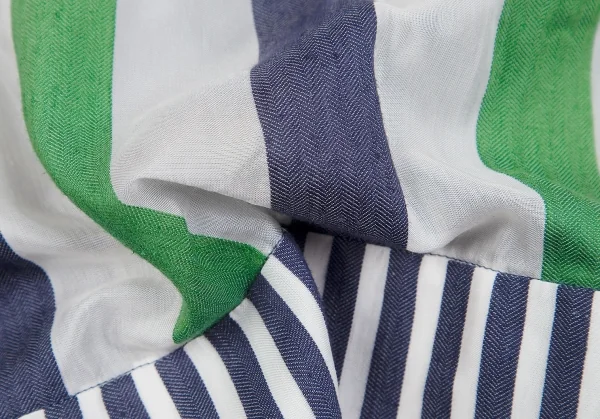 【SALE】イッセイミヤケISSEY MIYAKE me シースルーヘリンボーンストライプ切替スカート 白緑青M位 K-70414_011