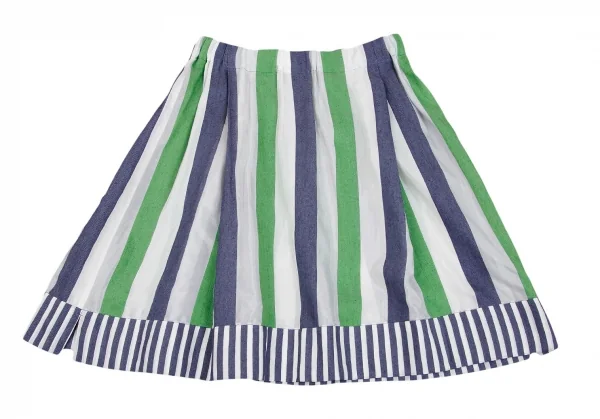 【SALE】イッセイミヤケISSEY MIYAKE me シースルーヘリンボーンストライプ切替スカート 白緑青M位 K-70414_002