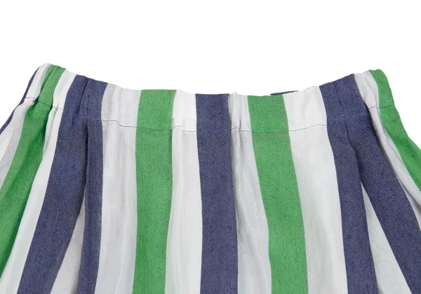 【SALE】イッセイミヤケISSEY MIYAKE me シースルーヘリンボーンストライプ切替スカート 白緑青M位 K-70414_003