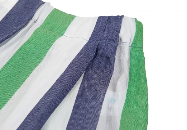 【SALE】イッセイミヤケISSEY MIYAKE me シースルーヘリンボーンストライプ切替スカート 白緑青M位 K-70414_004