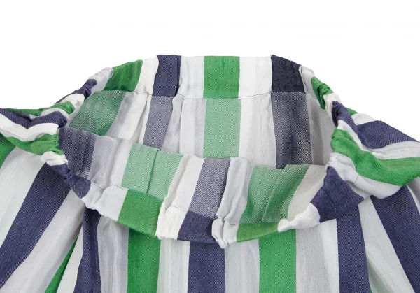【SALE】イッセイミヤケISSEY MIYAKE me シースルーヘリンボーンストライプ切替スカート 白緑青M位 K-70414_005