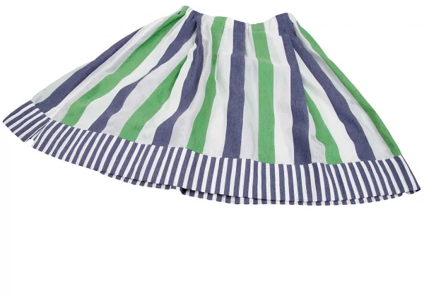 【SALE】イッセイミヤケISSEY MIYAKE me シースルーヘリンボーンストライプ切替スカート 白緑青M位 K-70414_006