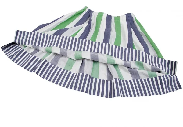 【SALE】イッセイミヤケISSEY MIYAKE me シースルーヘリンボーンストライプ切替スカート 白緑青M位 K-70414_008