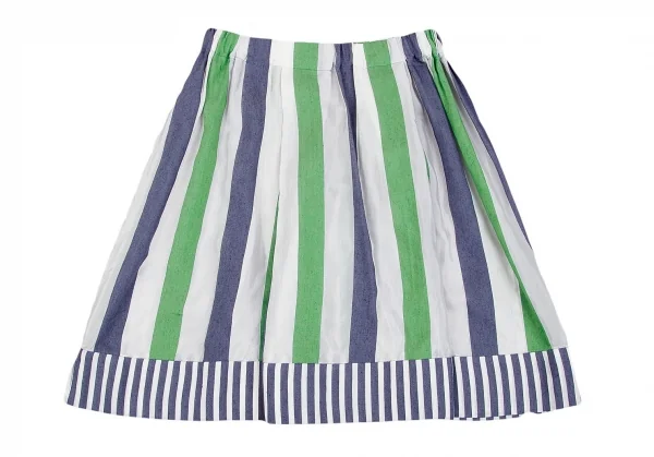 【SALE】イッセイミヤケISSEY MIYAKE me シースルーヘリンボーンストライプ切替スカート 白緑青M位 K-70414_009