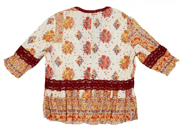 【SALE】ジャンポールゴルチエJean Paul GAULTIER シワ加工フラワープリントカーディガン クリームエンジ40 K-70420_010