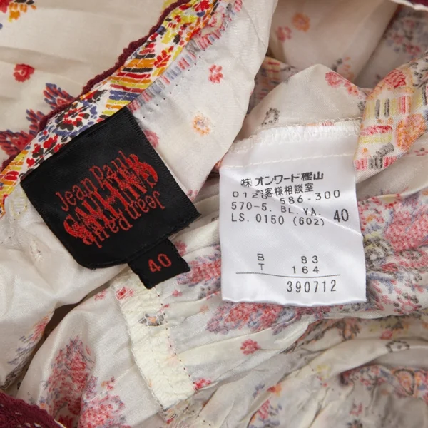 【SALE】ジャンポールゴルチエJean Paul GAULTIER シワ加工フラワープリントカーディガン クリームエンジ40 K-70420_015
