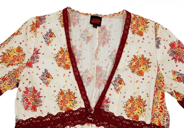 【SALE】ジャンポールゴルチエJean Paul GAULTIER シワ加工フラワープリントカーディガン クリームエンジ40 K-70420_003