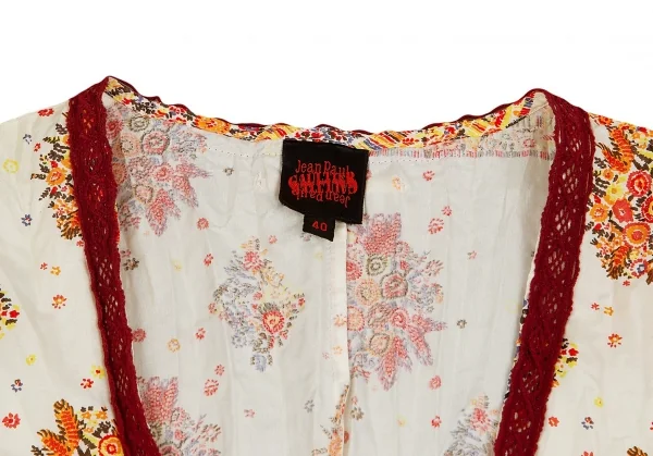 【SALE】ジャンポールゴルチエJean Paul GAULTIER シワ加工フラワープリントカーディガン クリームエンジ40 K-70420_004
