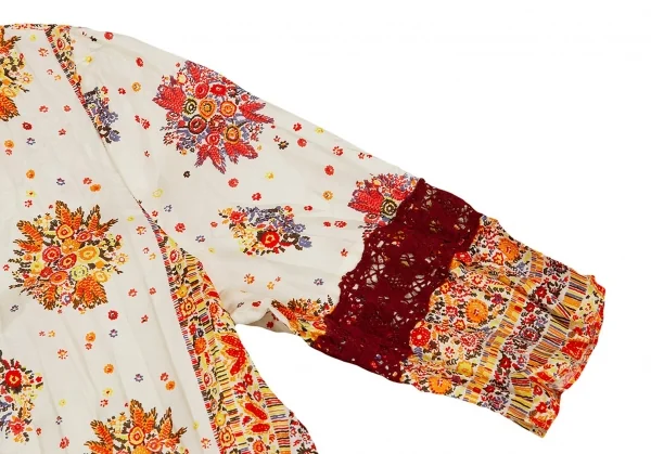 【SALE】ジャンポールゴルチエJean Paul GAULTIER シワ加工フラワープリントカーディガン クリームエンジ40 K-70420_005