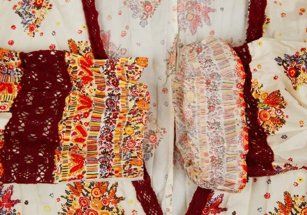 【SALE】ジャンポールゴルチエJean Paul GAULTIER シワ加工フラワープリントカーディガン クリームエンジ40 K-70420_006