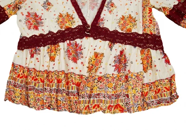 【SALE】ジャンポールゴルチエJean Paul GAULTIER シワ加工フラワープリントカーディガン クリームエンジ40 K-70420_007