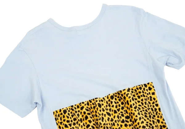 【SALE】コムデギャルソン オムプリュスCOMME des GARCONS HOMME PLUS 裾レオパード燕尾切替ロング丈Tシャツ ブルー黄M K-70489_002