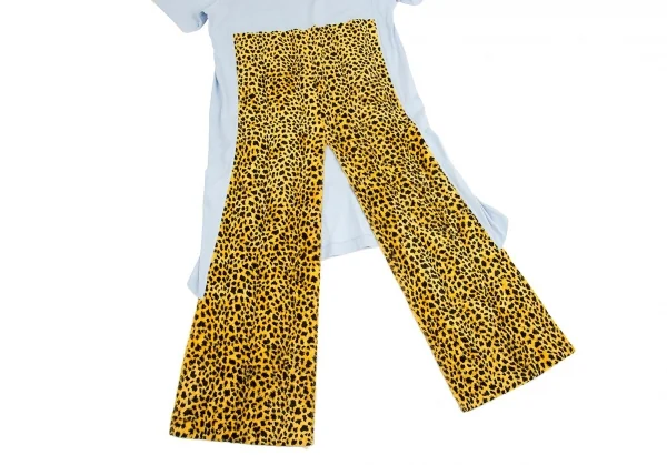 【SALE】コムデギャルソン オムプリュスCOMME des GARCONS HOMME PLUS 裾レオパード燕尾切替ロング丈Tシャツ ブルー黄M K-70489_003