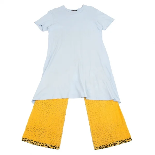 【SALE】コムデギャルソン オムプリュスCOMME des GARCONS HOMME PLUS 裾レオパード燕尾切替ロング丈Tシャツ ブルー黄M K-70489_004