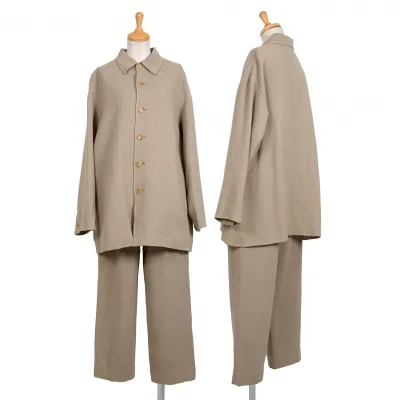 イッセイミヤケ ISSEY MIYAKE ウールカバーオールセットアップスーツ ベージュ