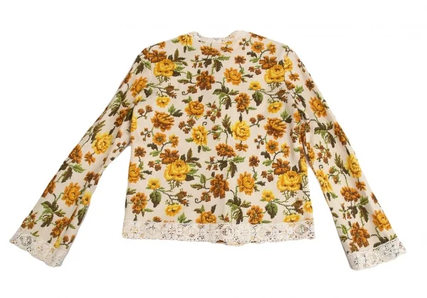 トリココムデギャルソンtricot COMME des GARCONSクロスステッチフラワープリントノーカラージャケット 黄生成りM K-70840_010