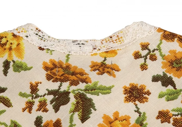 トリココムデギャルソンtricot COMME des GARCONSクロスステッチフラワープリントノーカラージャケット 黄生成りM K-70840_011