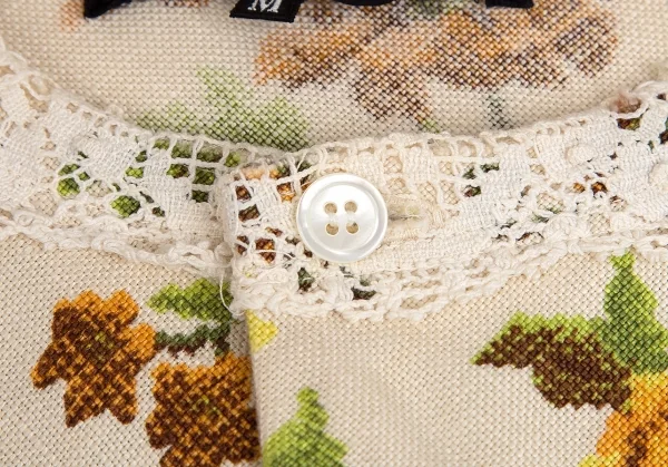 トリココムデギャルソンtricot COMME des GARCONSクロスステッチフラワープリントノーカラージャケット 黄生成りM K-70840_004