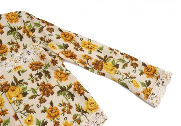 トリココムデギャルソンtricot COMME des GARCONSクロスステッチフラワープリントノーカラージャケット 黄生成りM K-70840_005