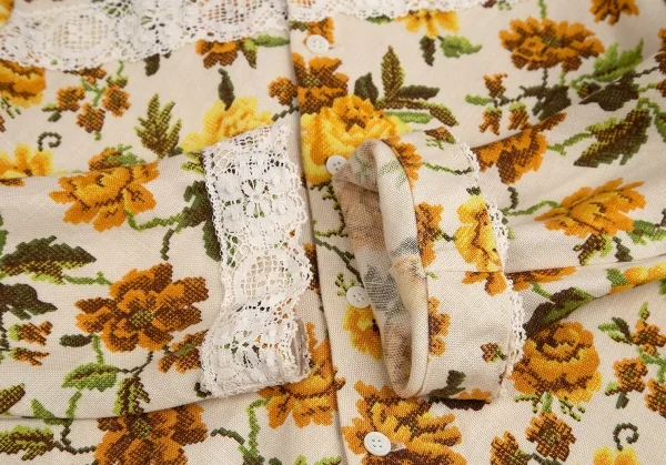 トリココムデギャルソンtricot COMME des GARCONSクロスステッチフラワープリントノーカラージャケット 黄生成りM K-70840_007