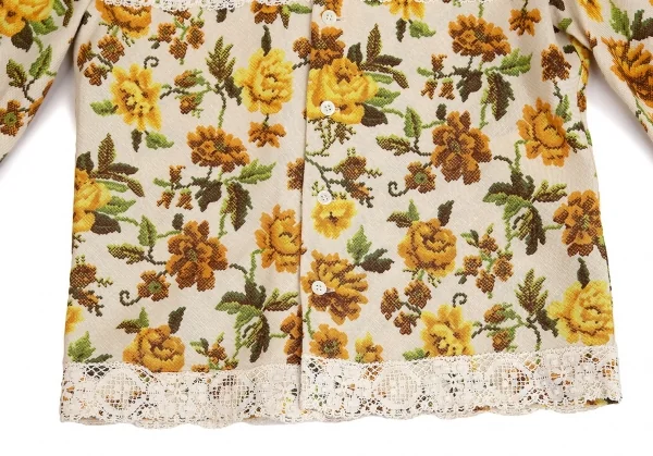 トリココムデギャルソンtricot COMME des GARCONSクロスステッチフラワープリントノーカラージャケット 黄生成りM K-70840_008