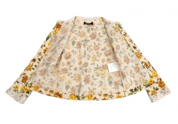 トリココムデギャルソンtricot COMME des GARCONSクロスステッチフラワープリントノーカラージャケット 黄生成りM K-70840_009
